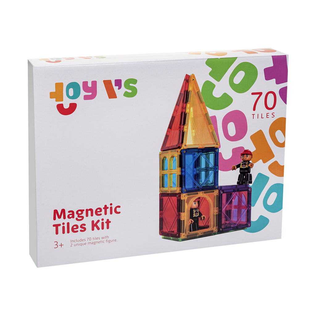 ToyVs Tile Magnets 70 Magnetic Shapes 2 Magnetic Figures 3D STEM Building  Blocks for Ages 3+