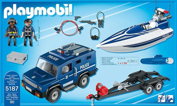 Sammensætning gentagelse æg Playmobil City Action 5187 Police Truck With Speed Boat 90 Pcs – toy-vs