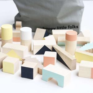 Wooden Building Blocks - Mixed Colours - 24 pieces