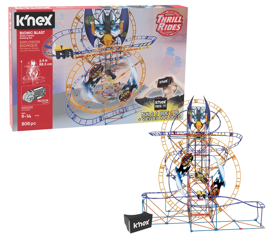 KNEX Thrill Rides Bionic Blast Roller Coaster Building Set with K'NEX Ride It APP